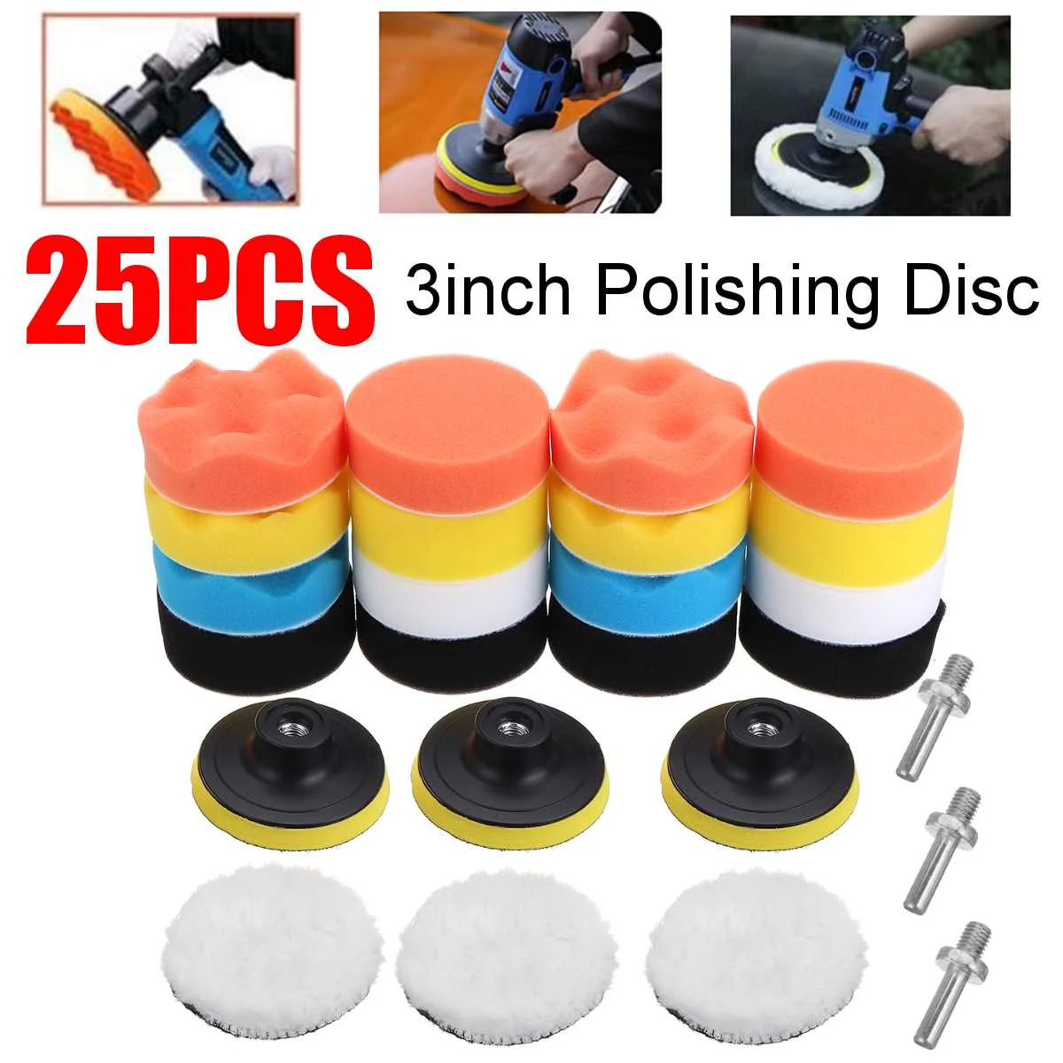 25pcs 3 Inch Buffing Sponge Polishing Disc Pad Set Auto Car Polishing