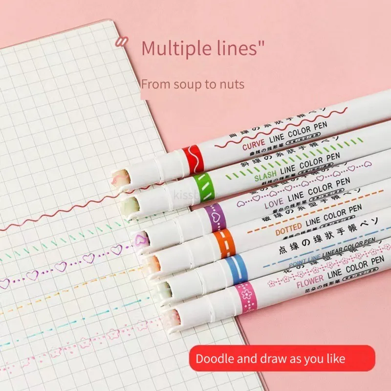 3/6/12Pcs Highlighter Pens Exclusive Universe Pattern Curve Liner Marker  Midliner Pastel Markers Art Stationery Girls Cute Pen - AliExpress
