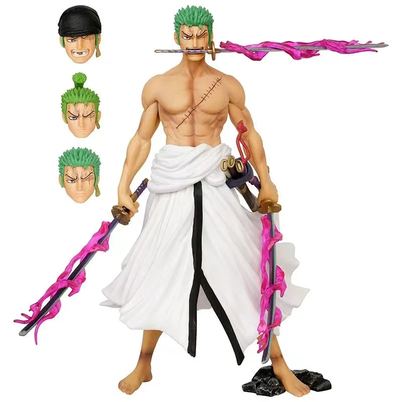 

25.5CM Anime One Piece Figure Change Head Roronoa Zoro Action PVC Statue Zoro Figurine Collection Model Toys For Children Gifts