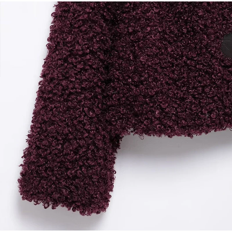 Vintage Lambs Wool Jacket For Women Loose Fleece O-neck Single Breasted Pockets Long Sleeve Fur Coat Autumn Winter Lady Outwear