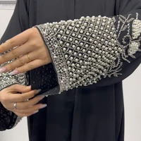 Abaya de Luxe Noire Ramadan Printemps-Été 2026 avec Perles et Broderies Strass, Manches Longues, Robe Modeste Musulmane pour Femme de Dubaï 5