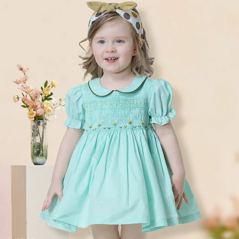 Cotton Smocking Hand Embroidery New Toddler Girl Dresses Baby Summer Dress Kids Girls Casual Soft Girl Dress Princess Lolita