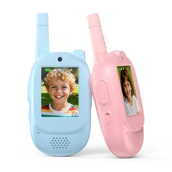 Children's Video Walkie - Talkie with Voice Changing & Rechargeable Battery - Portable Fun Intercom Device (Blue Pink)