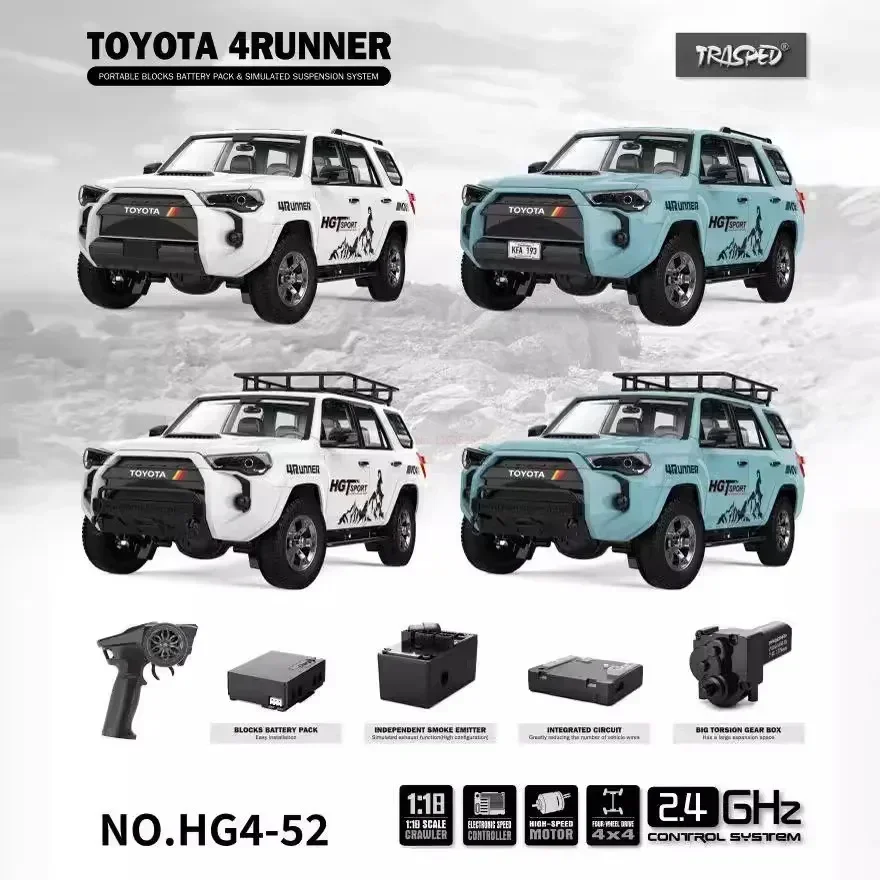 Hg 4runner 1:18 High Simulation Electric Model 2.4g Static Ornaments Lighting Smoke Sound Effect Four-wheel Drive Rc 2