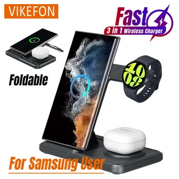Folding 3 in 1Wireless Charger Phone Stand For Samsung S24 S23 Z Flip 6 Galaxy Watch 7/7 ultra 6/6 4 Classic/5 Pro Fast Charging 1