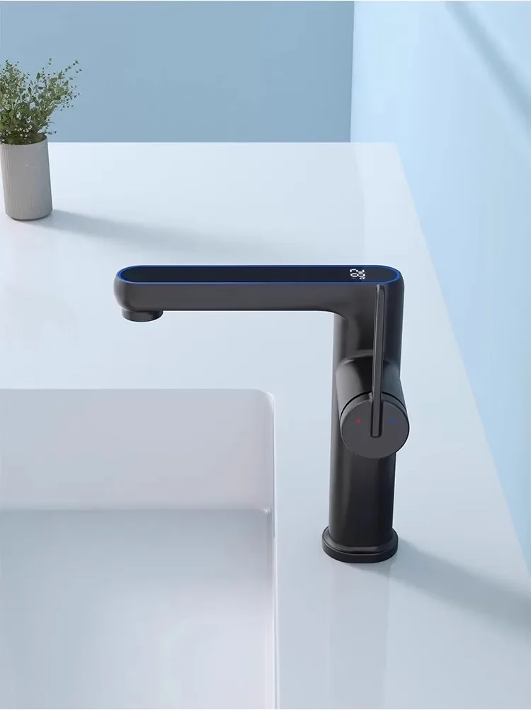 Description Picture 5 of itemBathroom Basin Faucet Single Lever Cold And Hot Digital Display Water Mixer Sink White Deck Mounted  Black Tap