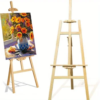 Cavalletto con struttura ad A in legno regolabile - Supporto per tela portatile da 59.06 pollici, adatto per dipingere, schizzi, matrimoni per artisti