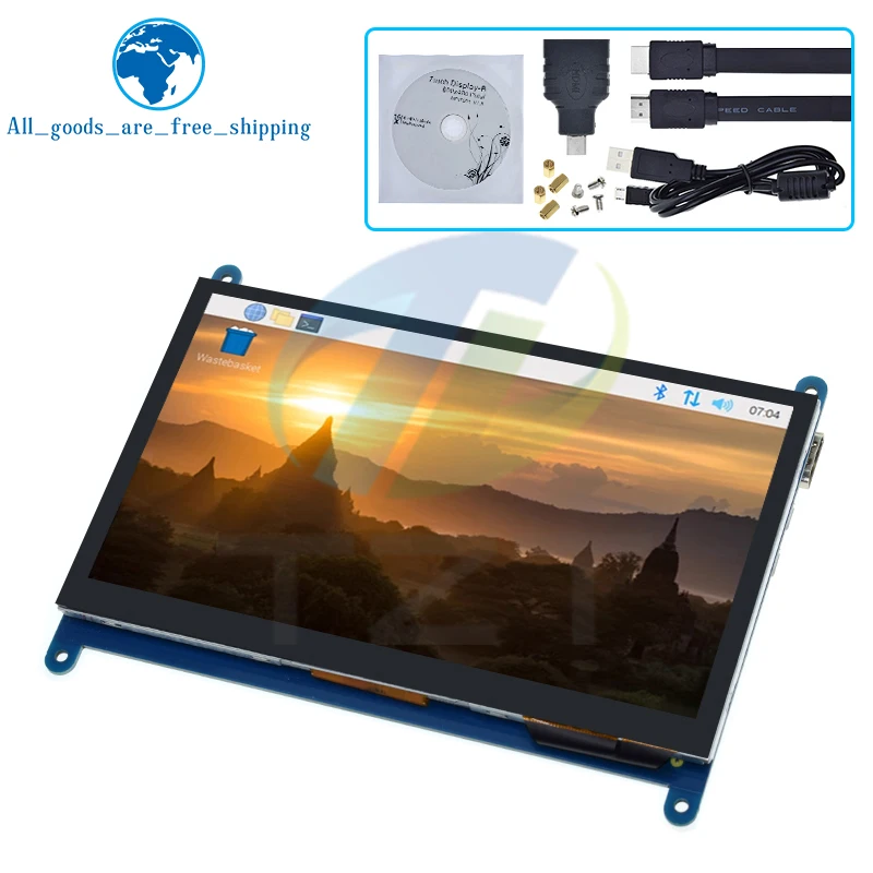 

TZT 7 inch LCD Display HDMI-compatible Touch Screen 800x480 Resolution Capacitive Touch Screen Support Systems For Raspberry Pi