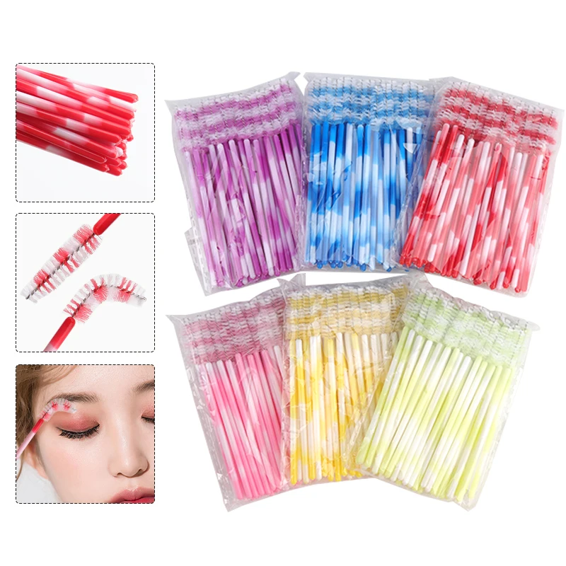 Description Picture 2 of item50pcs Colored Lash Makeup Brush Eyelash Extension Microbrushes Eyebrow Comb Spoolie Brushes Women Cosmetic Tool Accessories