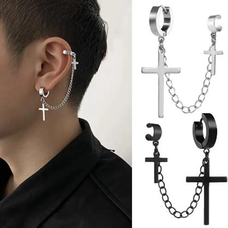 Pendientes con borlas cruzadas estilo Steampunk para hombre y mujer, aretes sin perforaciones, Clip oreja, Joyería Moderna, bisutería de Hip Hop, 1 pieza|Pendientes con forma de gota| - AliExpress