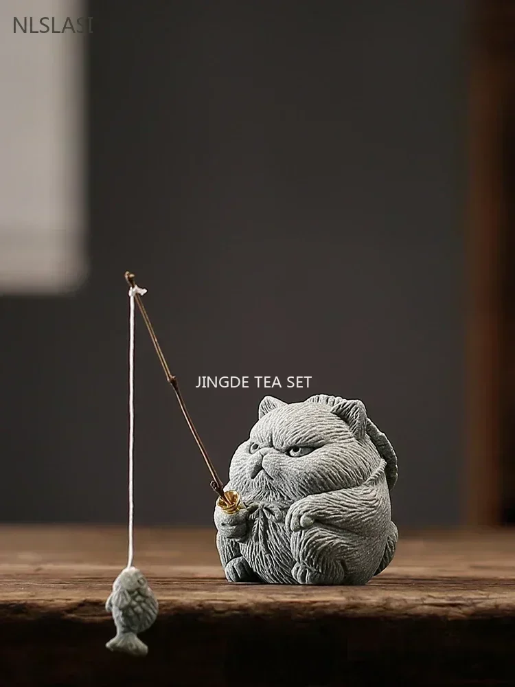 Stone Carving Kitten Sculpture Handmade Tea Pet Chinese Tea Tray Decoration Fish Tank Potted Tabletop Ornaments tea pet ornaments room decor statues