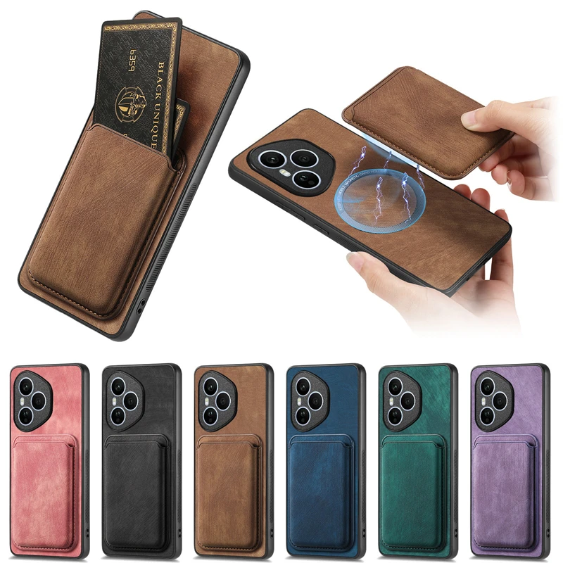 Luxury Leather Magnetic Wallet Case with Detachable Card Slot Cover