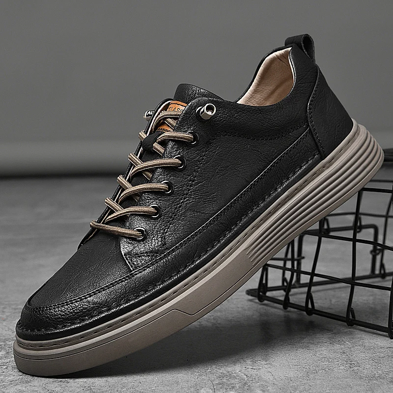 

Spring New Leather Shoes Genuine Leather Oxford Shoes Sneakers Elastic Belt Outdoor Safety Shoes Casual Shoes Walking Shoes Men