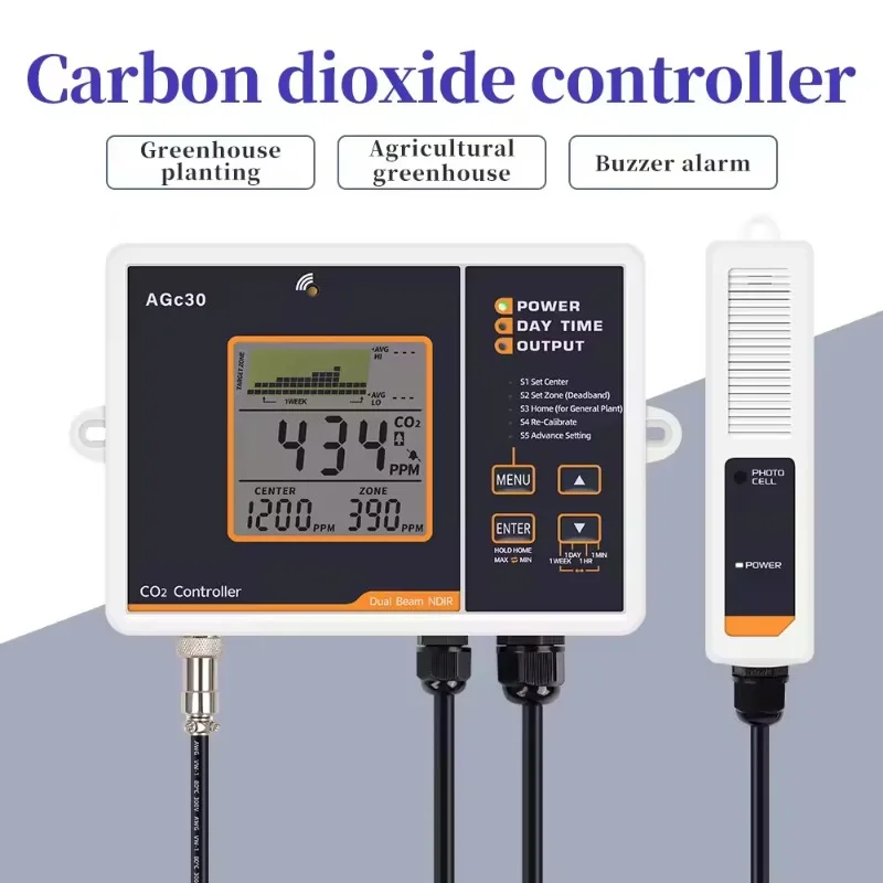듀얼 채널 AGC30 CO2 컨트롤러, 온실 수경재배용 NDIR 센서가 장착된 자동 CO2 농도 조절기