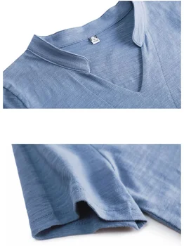 تي شيرت قطني فضفاض بأكمام قصيرة تي شيرت نسائي برقبة على شكل V تي شيرت أبيض غير رسمي ملابس علوية متينة أساسية ملابس نسائية لصيف 2025 6