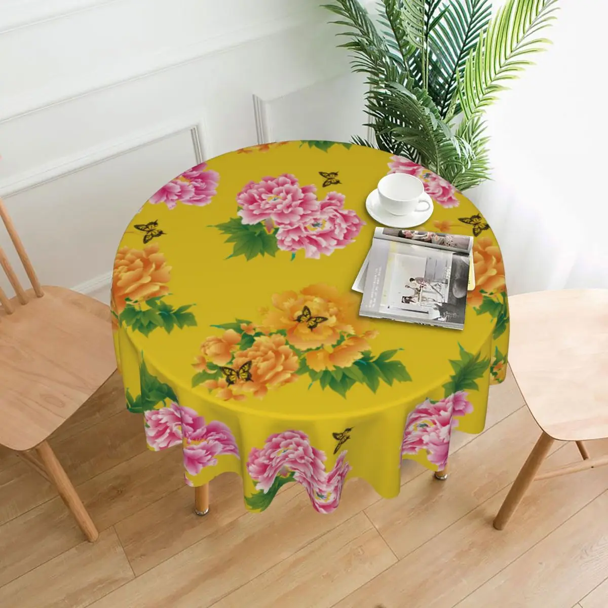 

Yellow Northeast Printing Tablecloth Retro Plant Outdoor Round Table Cover Fashion Printed Table Cloth For Decor Home Dining