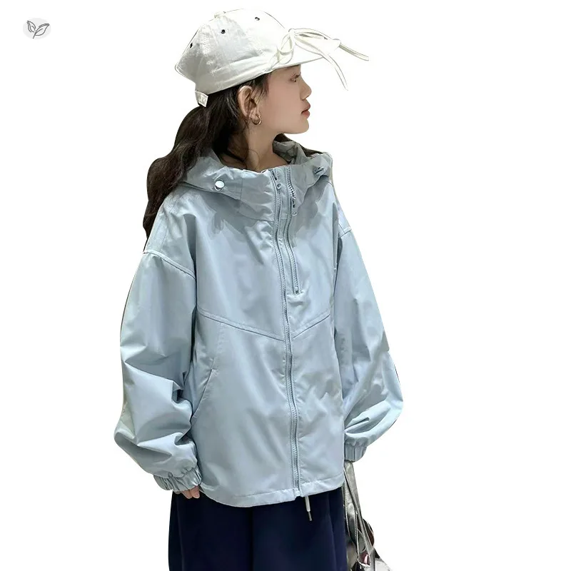 2026 봄 가을 여아 의류 십대 아동 패션 단색 더블 지퍼 후드 윈드브레이커 코트 아동 방수 재킷