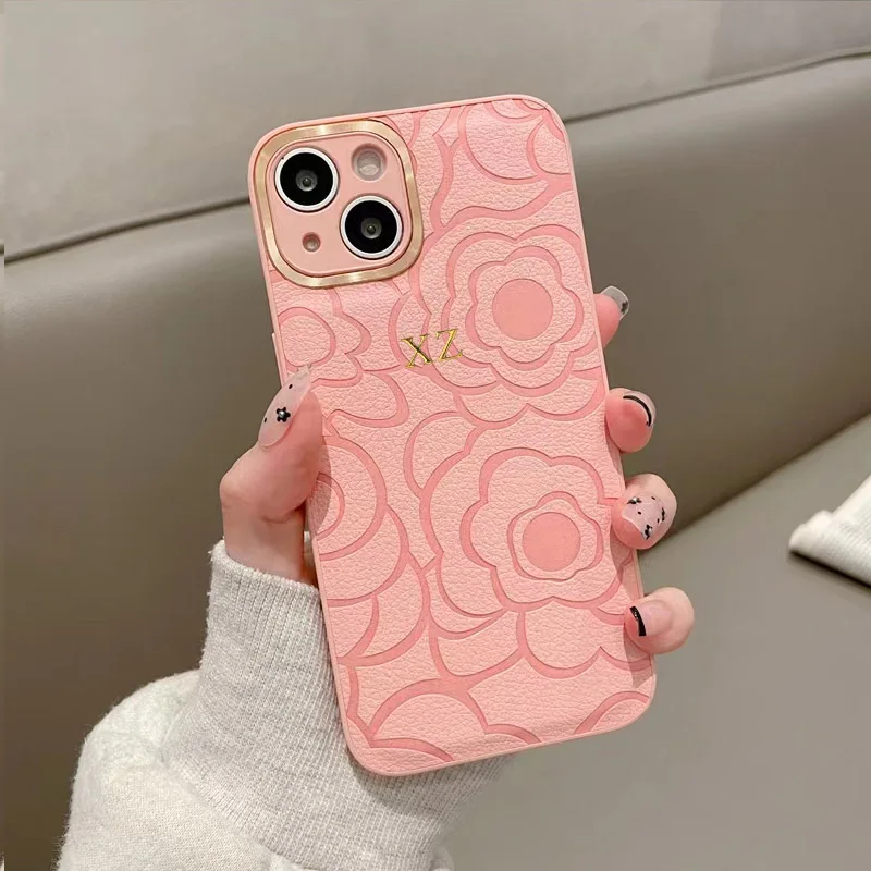 Luxury Personalized Gold Silver Initial Letter Flossom Leather Case For Iphone 13 Pro Max 12 11 X Xs Xr 7 8 Plus Se3 Case Flower