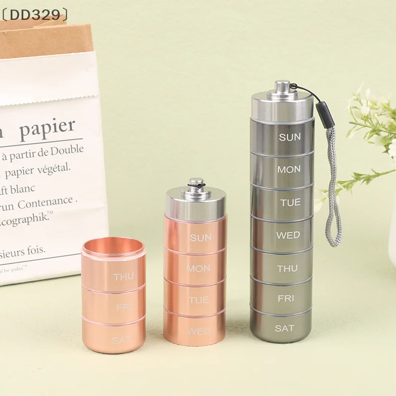 〔DD329〕Sealed Waterproof 7 Days Split Aluminum Alloy Metal Pill Box Weekly Medicine Case Splitter Tablet Organizer Container