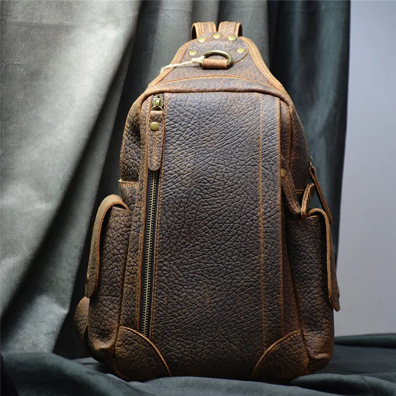 PNDME mode retro echt leder männer brust tasche outdoor täglichen reise crazy horse rindsleder multifunktionale schulter crossbody-tasche – Detail 12