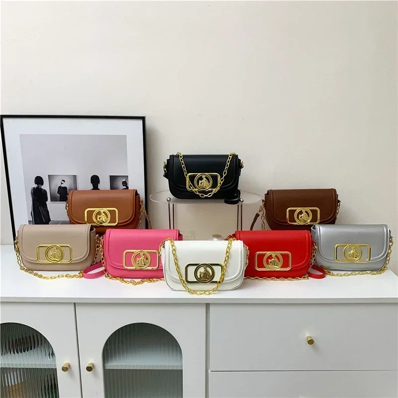 

Flap Shoulder Bags Leather Women Cross Body Bags 2024 Fashion Trendy Brand Metal Buckle Females Clutch Bags Classic Solid Color