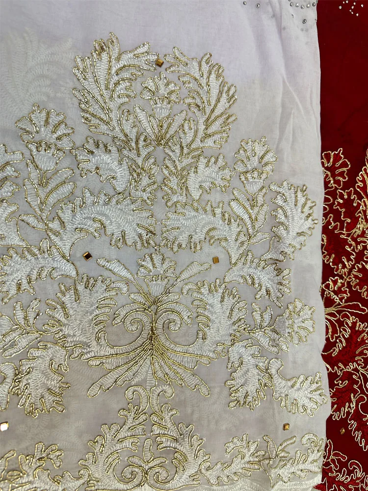 Luxury  Embroider Scarf  New African Women Cotton Scarf Dubai Islamic Hijab Embroider Scarf with Tassels Heavy Cotton Big Scarf