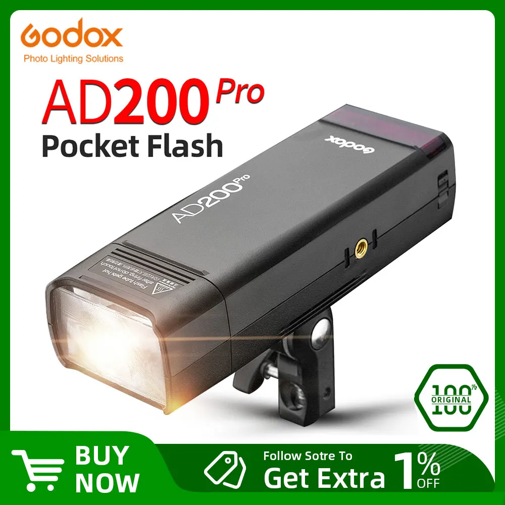  Godox AD200Pro Godox AD200 PRO Outdoor Speedlite,200ws TTL HSS  1/8000s 2.4G Pocket Flash Strobe Monolight with 2900mAh Lithium  Battery,0.01-1.8s Recycling, 500 Full Power Flashes,Bare Bulb Flash Head :  Electronics