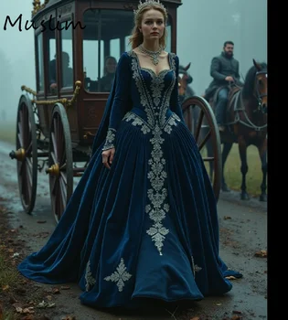 Victorian Edwardian Navy Evening Dress With Cape Ottoman Mihrimah Sultan Prom Dresses Elf Celtic Witch Formal Party Customized 1