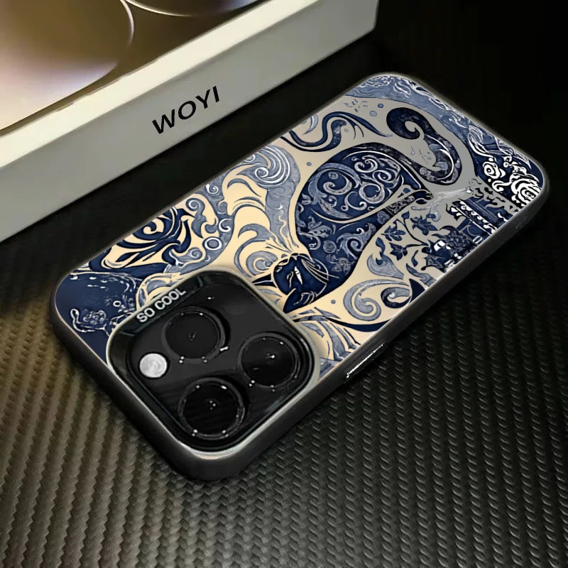 Stylish Little Blue Cat Cool Black Silver Shockproof Phone Case - Hard Cover
