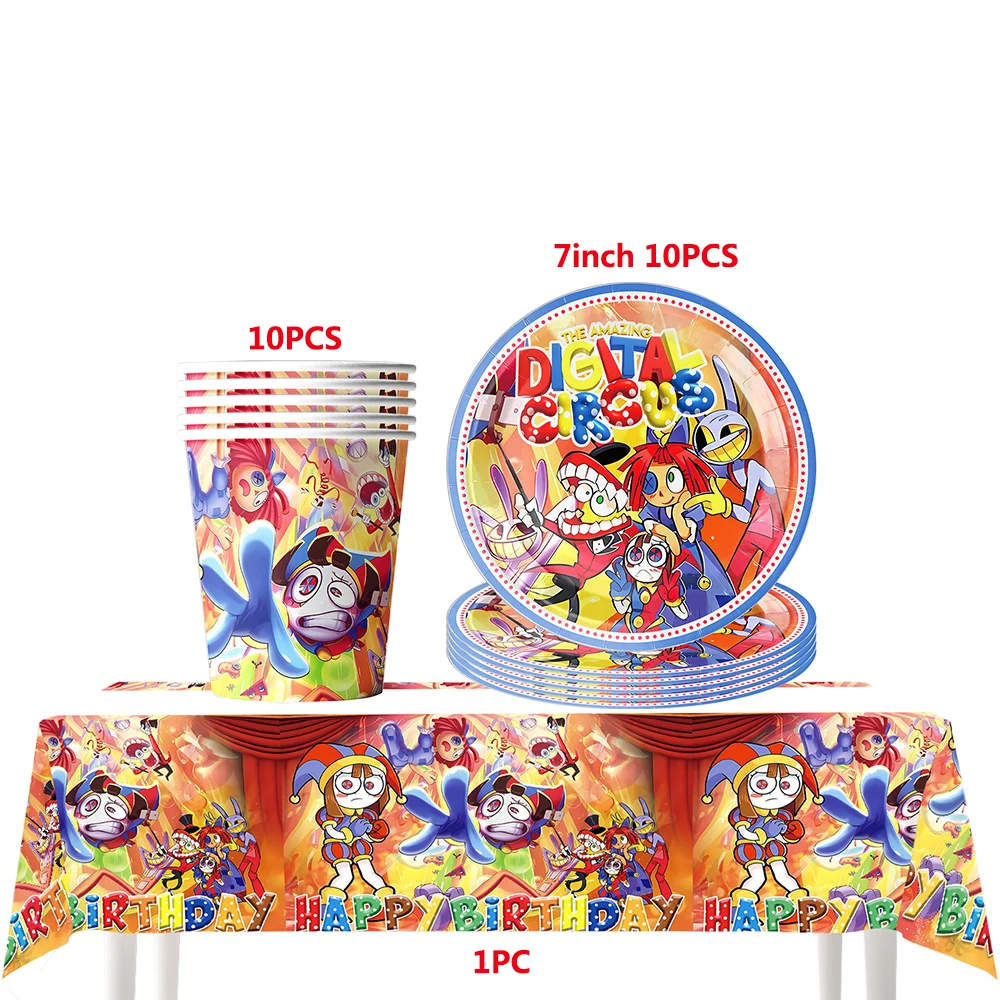 thumbnail image 1 of Decoración de fiesta de cumpleaños de circo Digital The Amazing, globos, vajilla de papel, plato de papel, manteles, fiesta de Baby Shower para niños, 1 of 5