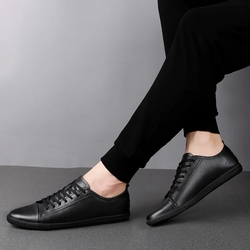2023 Hot Sale Genuine Leather Casual Shoes Men All-match Outdoor Walking Shoes Lightweight Skate Shoes Men Flats Mens Sneakers 6