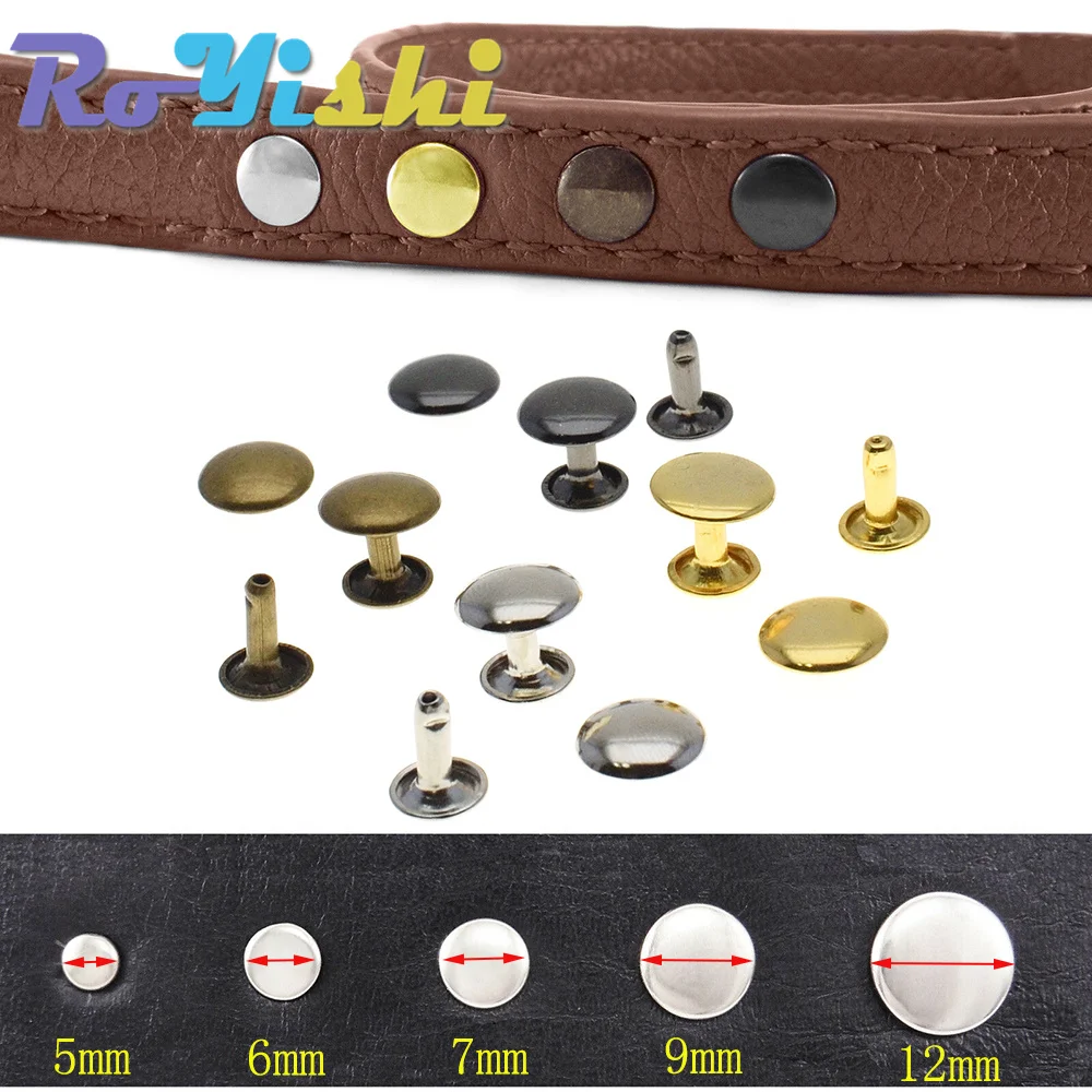 100Pcs/Set 6mm-12mm Metal Round Double Cap Rivets Studs Nail For Leather  Craft Accessories Repair Shoes Bag Belt Clothing