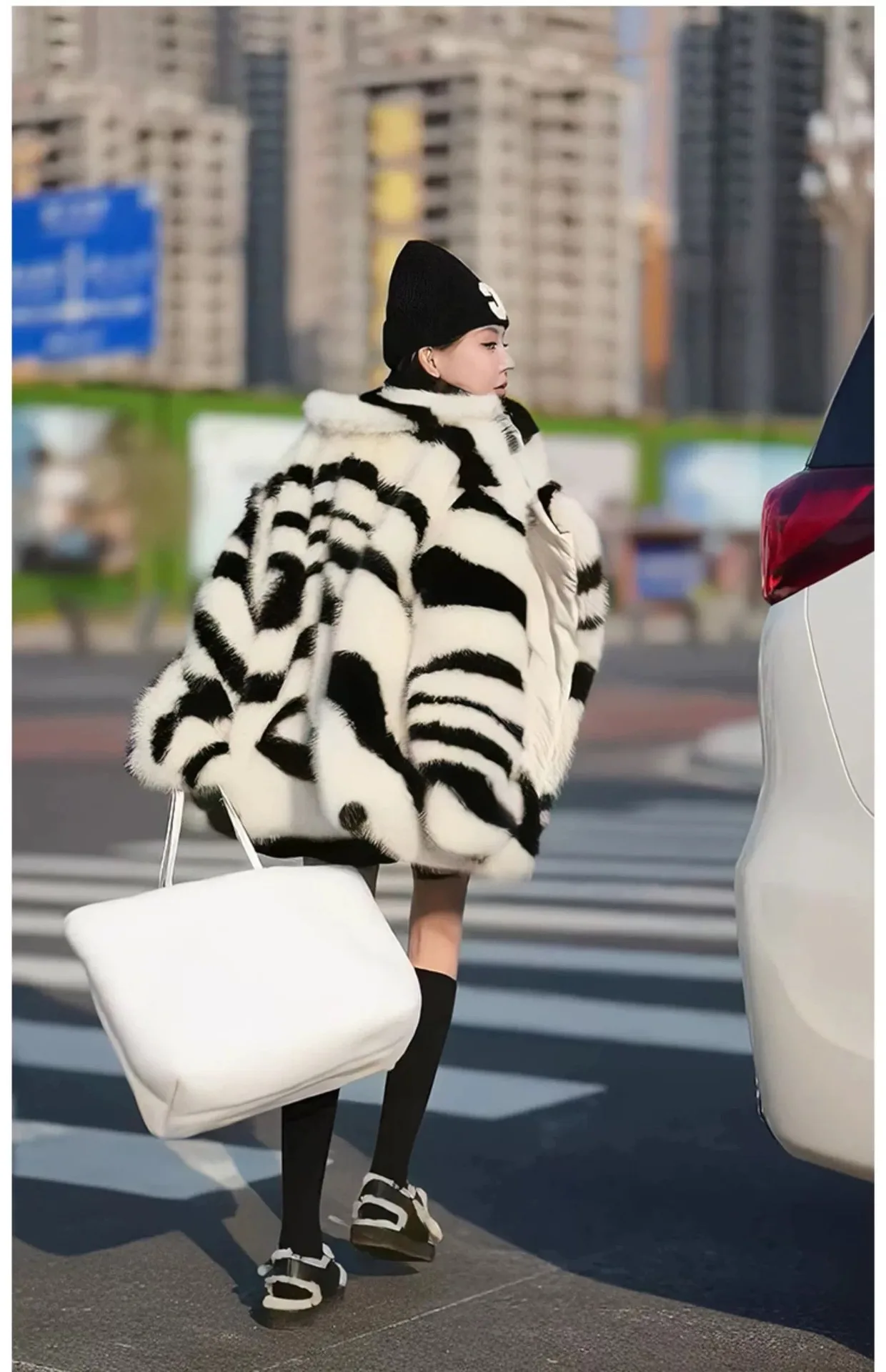 Пушистая Толстая теплая зимняя куртка, Женское пальто с принтом зебры и ...