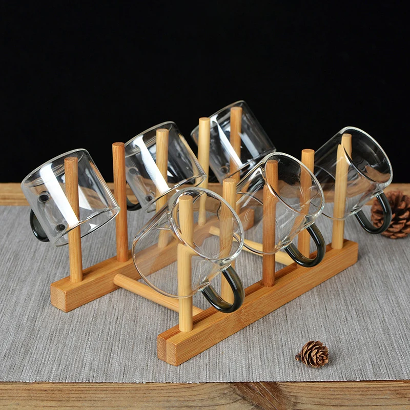 Bamboo Mugs Drainer Wooden Dish Draining Rack Plates Holder Kitchen Storage Cabinet Organizer for Dish Cutting Board Pot Lid