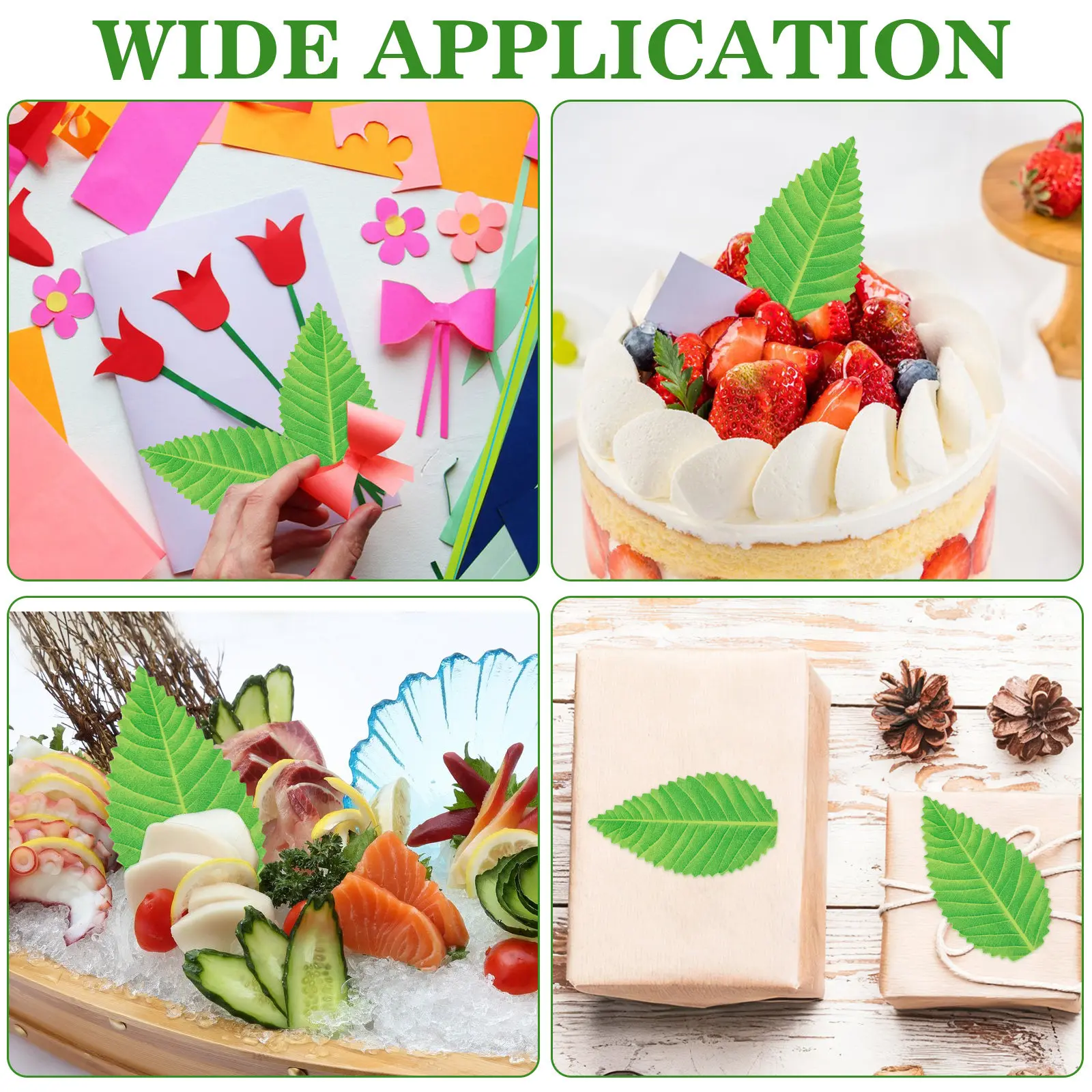 200Pcs 안전하고 건강한 스시 장 잎 스시 접시 장식 냉채 요리 잎 장식품 일본 레스토랑 액세서리 녹색
