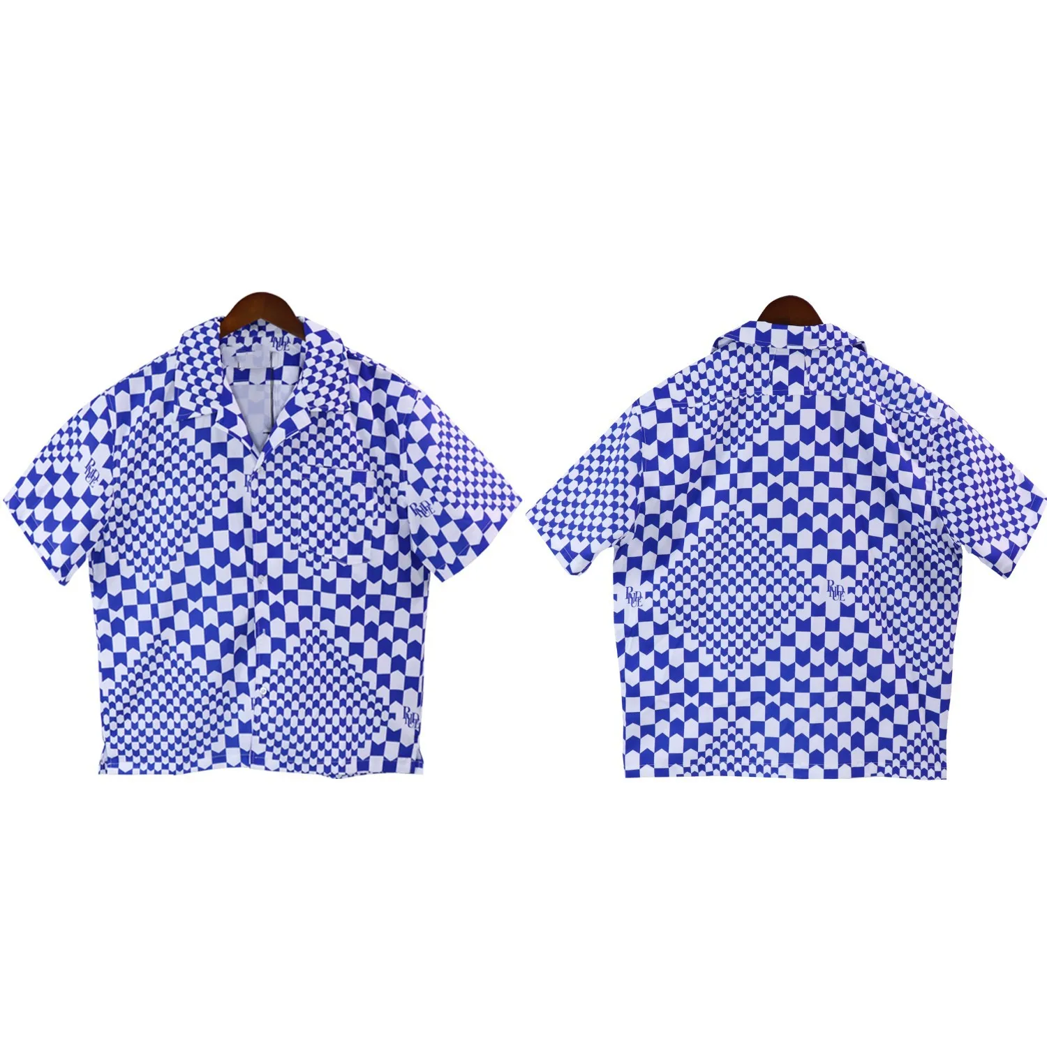 

2023 New Rhude Checkerboard Printed High Street Casual Loose Short-sleeved Shirt Men Clothing 4 Colors Streetwear Summer Sale