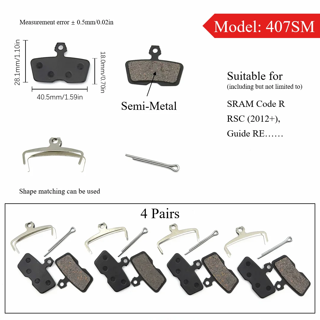 4 Paar Halbmetall-Scheibenbremsbeläge für E-Scooter, Mountainbike und Rennrad für Shimano B01S Deore Sram Level Code Guide Magura Xiaomi – Detail 11