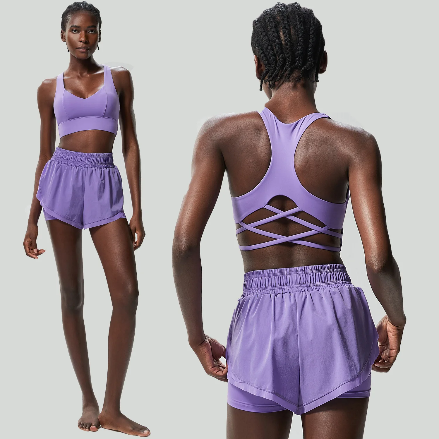 Women Outdoor Running Suit Summer Breathable Quick Dry Short Sportswear Two Pieces Fitness Yoga Set