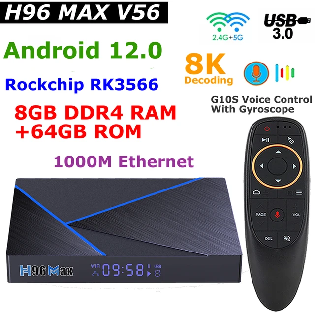 H96 Max 6K Ultra HD Smart TV Box avec télécommande, Android