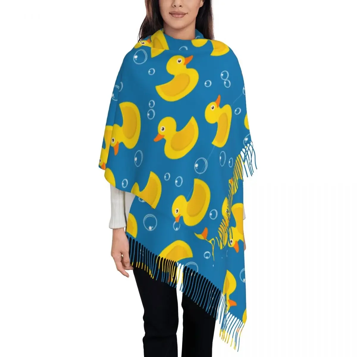 

Yellow Rubber Duck And Bubbles Women's Tassel Shawl Scarf Fashion