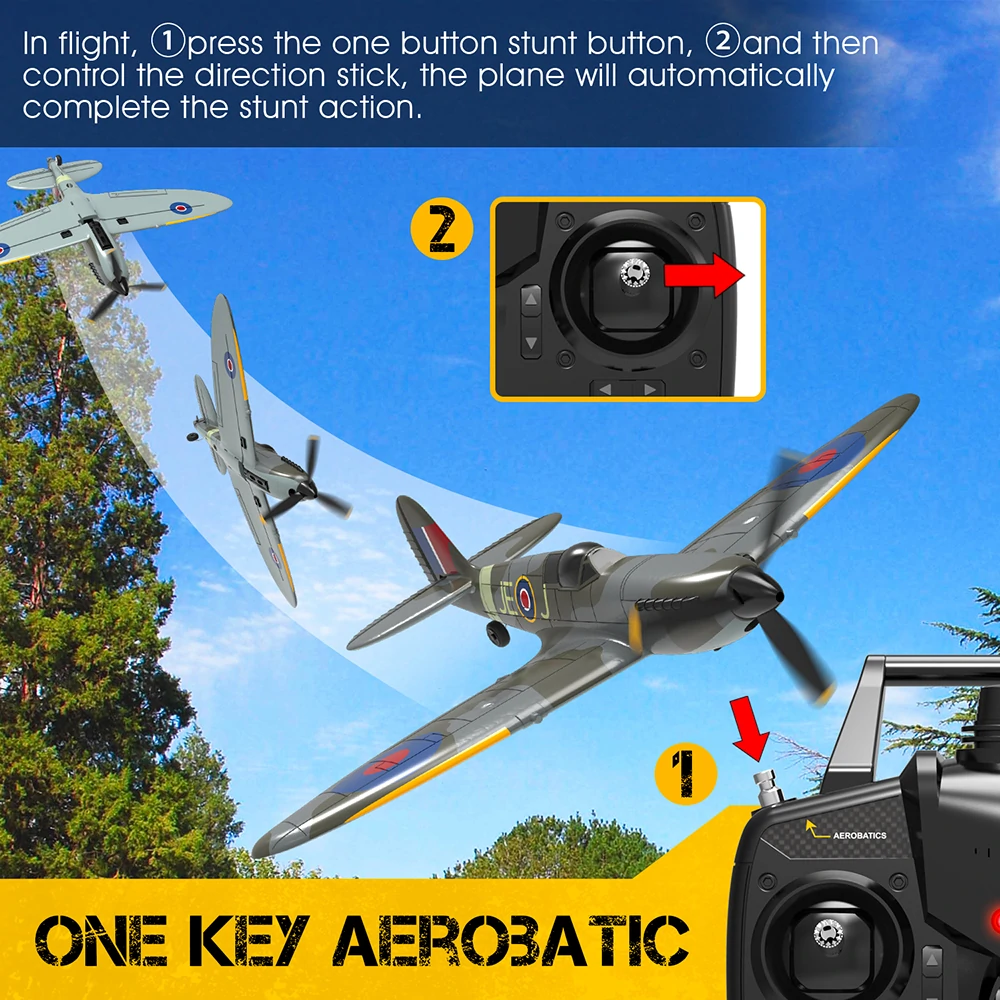 Eachine Spitfire V2 2.4GHz EPP 400mm Wingspan 6-Axis Gyro One-Key U-Turn Aerobatic Mini RC Airplane BNF/RTF Compatible DSM S-BUS Protocol for Trainer Beginner