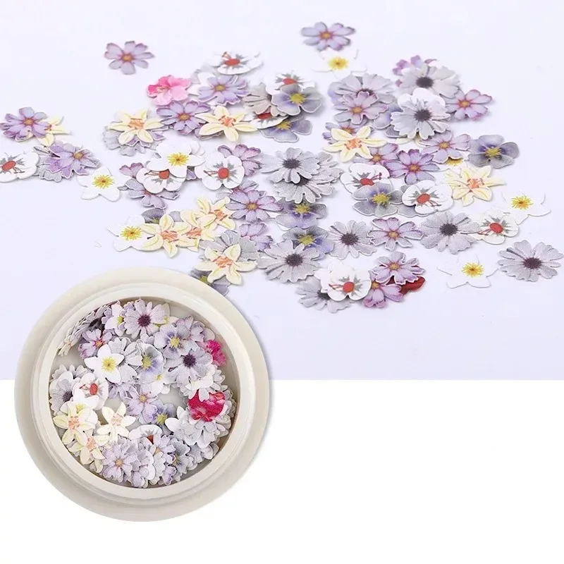 50pcs/box Nail Flower Ultra-thin Wood Pulp Patch DIY Color Mixed Small Daisy Rose Nail Decoration Nail Art Accessories