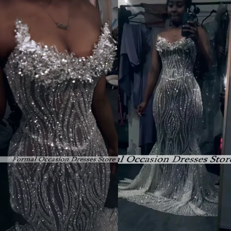 Prom Dresses Strapless Rhinestone Mermaid Party Beading Evening