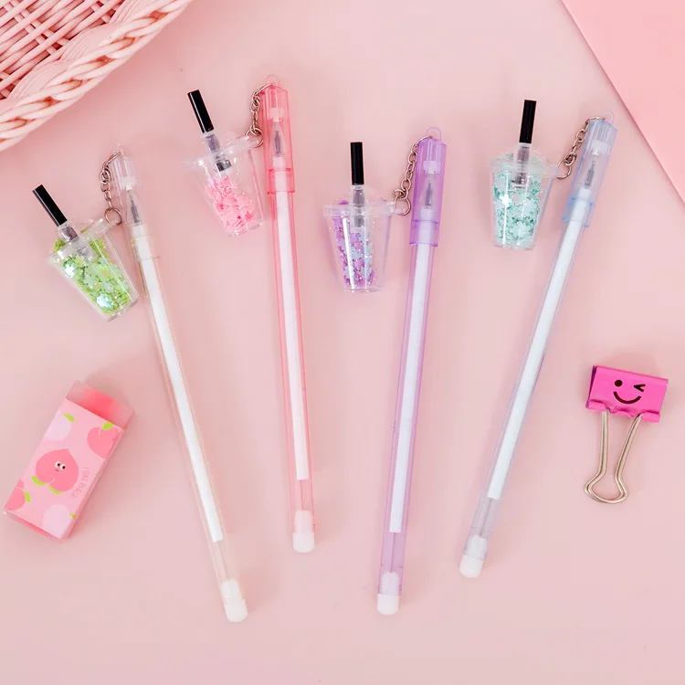 30pcs Milk Tea Pendant Neutral Pen Pretty Stationery Cute Pens Wholesale Gel Ink Pencils Funny