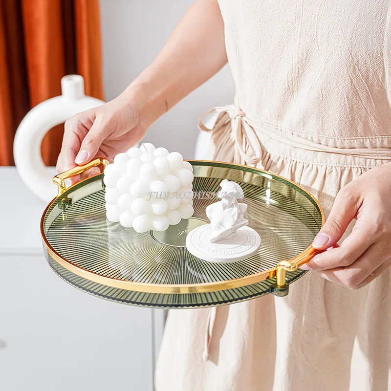 Round Storage Tray Home Living Room Coffee Table Tea Cup Storage Plate Acrylic Tray Aromatherapy Organizer Home Decor storage tray
