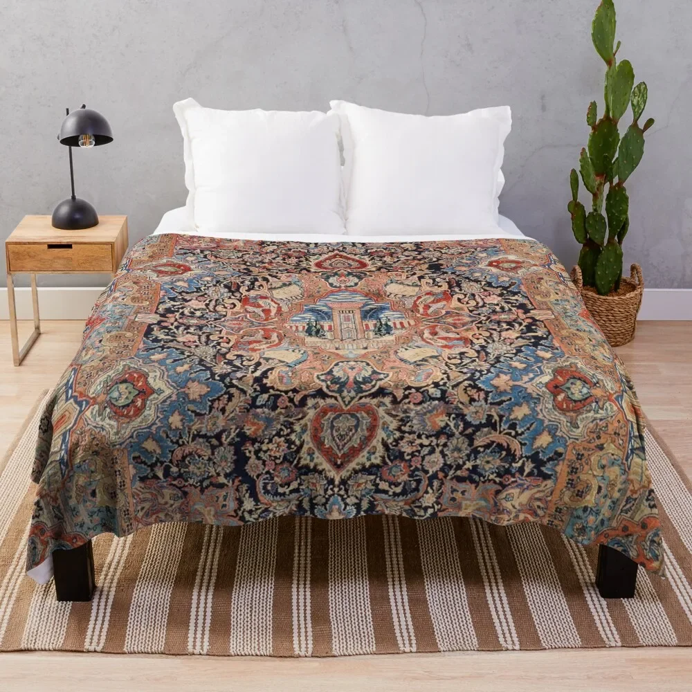 

Persia Carpet 19th Century Authentic Colorful Picture of a Black Blue and Red Rug Throw Blanket Kid'S Blanket For Sofa