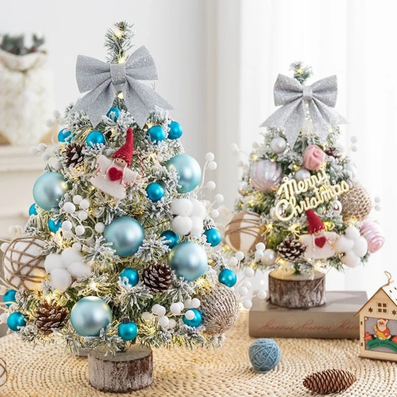 

Маленькая настольная сосновая Мини Рождественская елка, Рождественское украшение с бантом, разноцветное офисное украшение, праздничное украшение