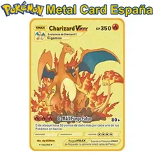 

Spanish Pokemon Metal Card SP Pokémon Letters V VMAX Charizard Pikachu Collection Gold Cards GX Original Game Toy Kids Gift