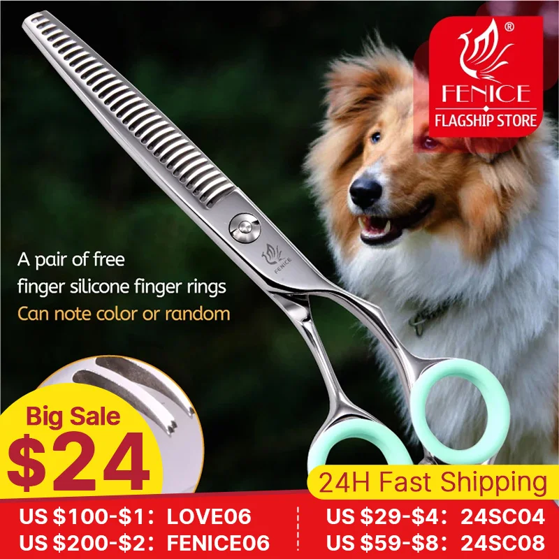 Fenice Professional Japan 440c 6.5/7.0 inch pet dog grooming thinning scissors toothed blade shears thinning rate about 35%