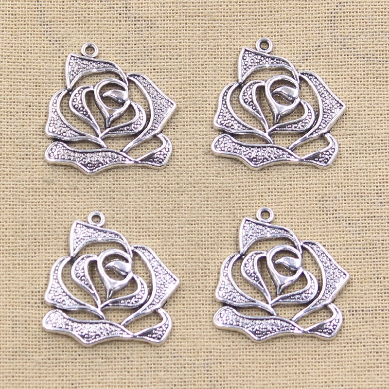 8 stücke Charms Rose Blume 26x28mm Antike Silber Farbe Überzogen Anhänger, Die DIY Handgemachten Tibetischen Silber Farbe finden Schmuck